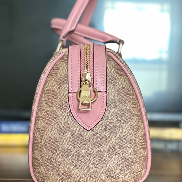 NWOT COACH Rowan Satchel in Signature Canvas Tan/Pink Petal - Picture 5 of 10